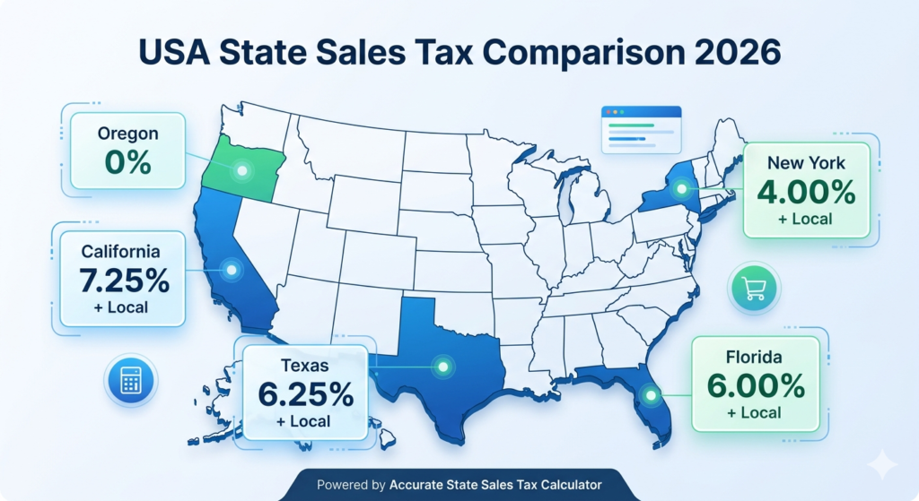 State Sales Tax Calculator Comparison US Map Infographic